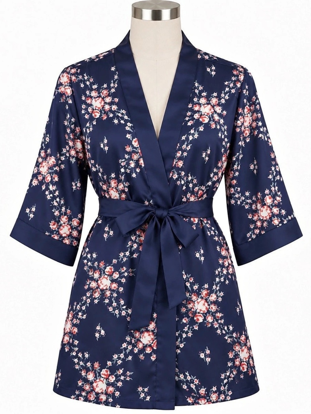 Morgan Lane x FabFitFun Navy Floral Satin Robe Size S/M with Pockets NWOT